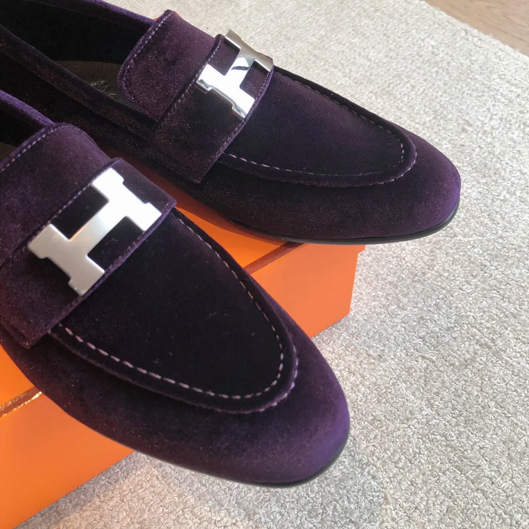 Paris Loafer Purple Velvet Fabric With Silver Signature Buckle 509394