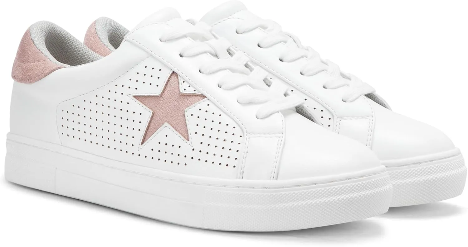 PARTY Women's Glitter Fashion Star Sneakers Low Top Platform Lace Up Comfortable Wedding Walking Shoes