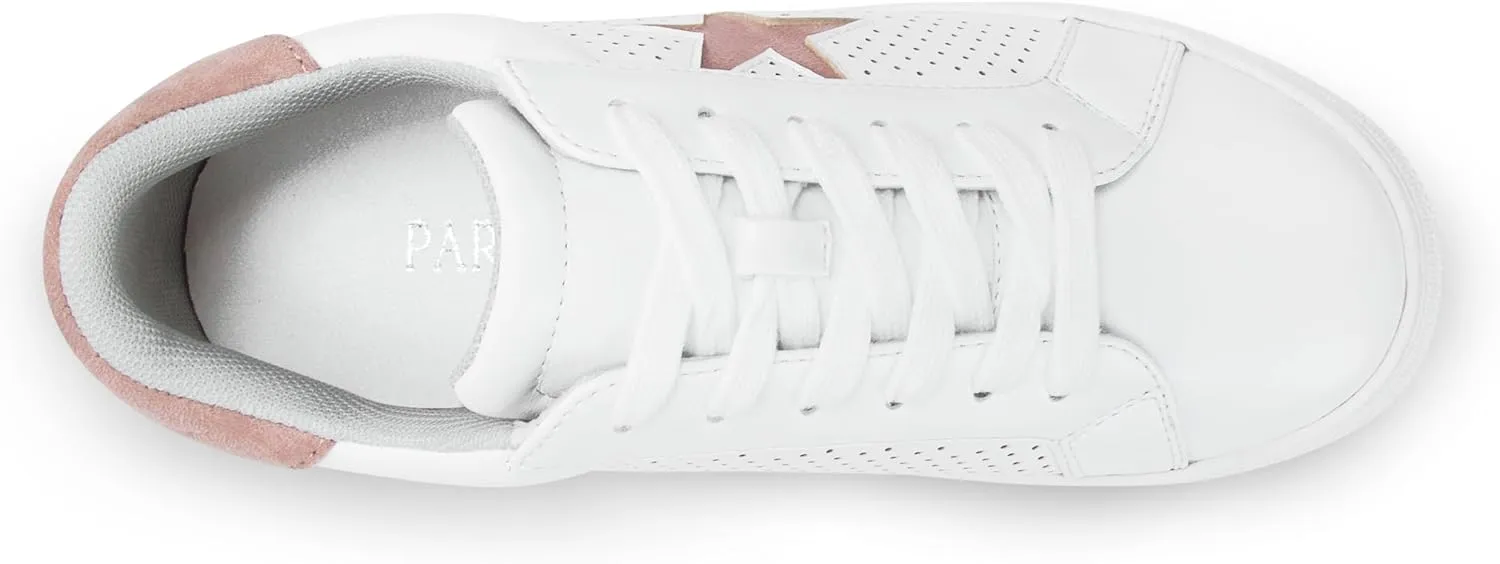 PARTY Women's Glitter Fashion Star Sneakers Low Top Platform Lace Up Comfortable Wedding Walking Shoes