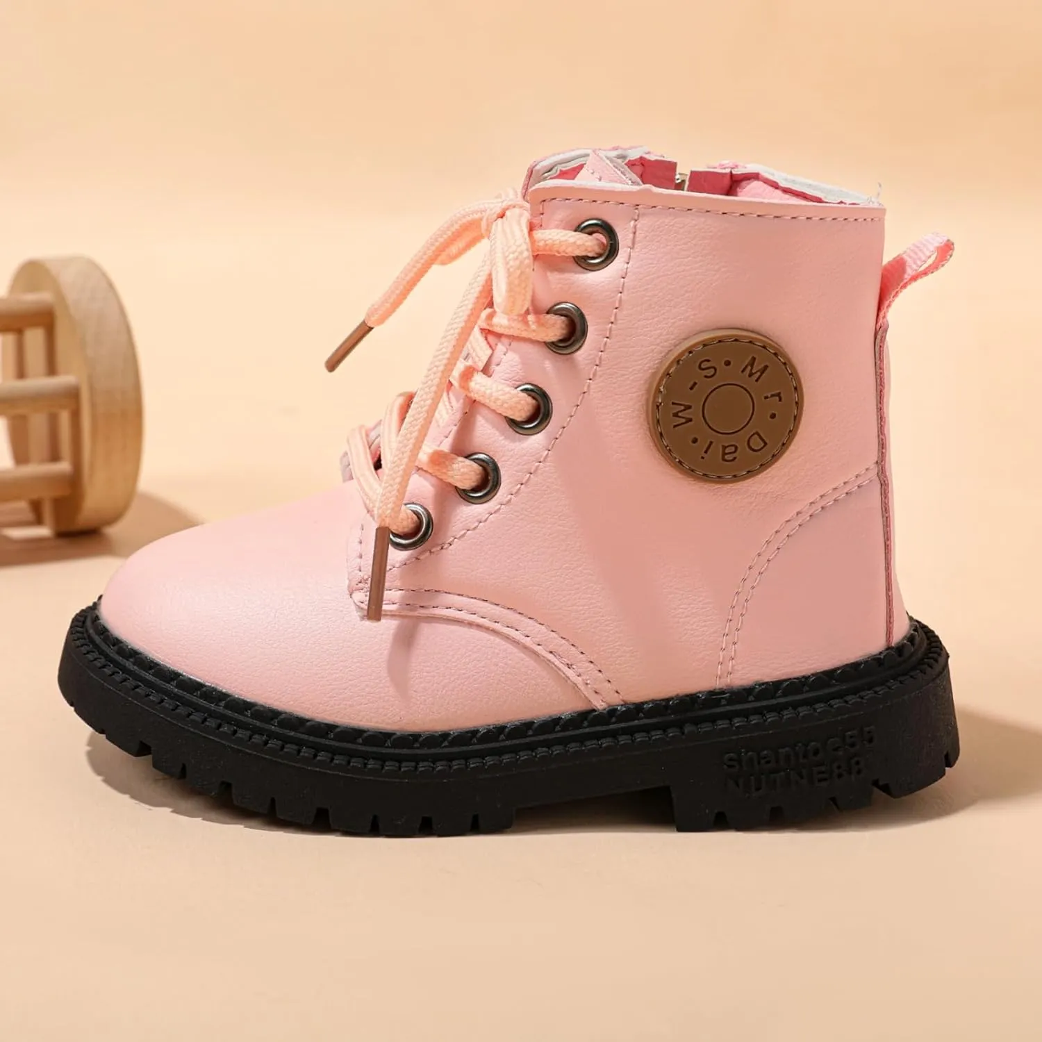 PATPAT Boys Girls Boots Waterproof Lace Up Kids Cowboy Boots Toddler Boots With Side Zipper for Toddler/Little Kid/Big Kid