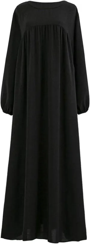Plus Size Dresses for Curvy Women Casual Maxi Dress Causal Vintage Long Sleeve Crewneck Pleated Oversized Dress Fall