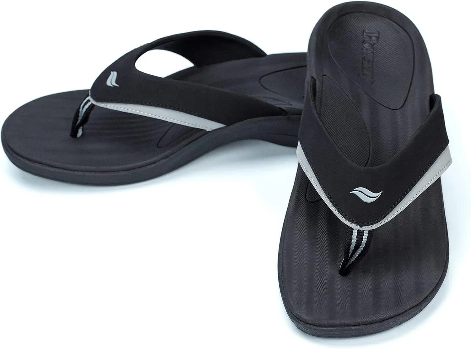 PowerStep ArchWear Orthotic Sandals Men - Orthopedic Flip Flops for Arch Support and Plantar Fasciitis Pain Relief - Built-In Heel Cradle for Added Support - Made in the USA (Men's 8, Black/Grey)