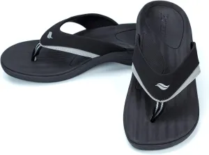 PowerStep ArchWear Orthotic Sandals Men - Orthopedic Flip Flops for Arch Support and Plantar Fasciitis Pain Relief - Built-In Heel Cradle for Added Support - Made in the USA (Men's 8, Black/Grey)