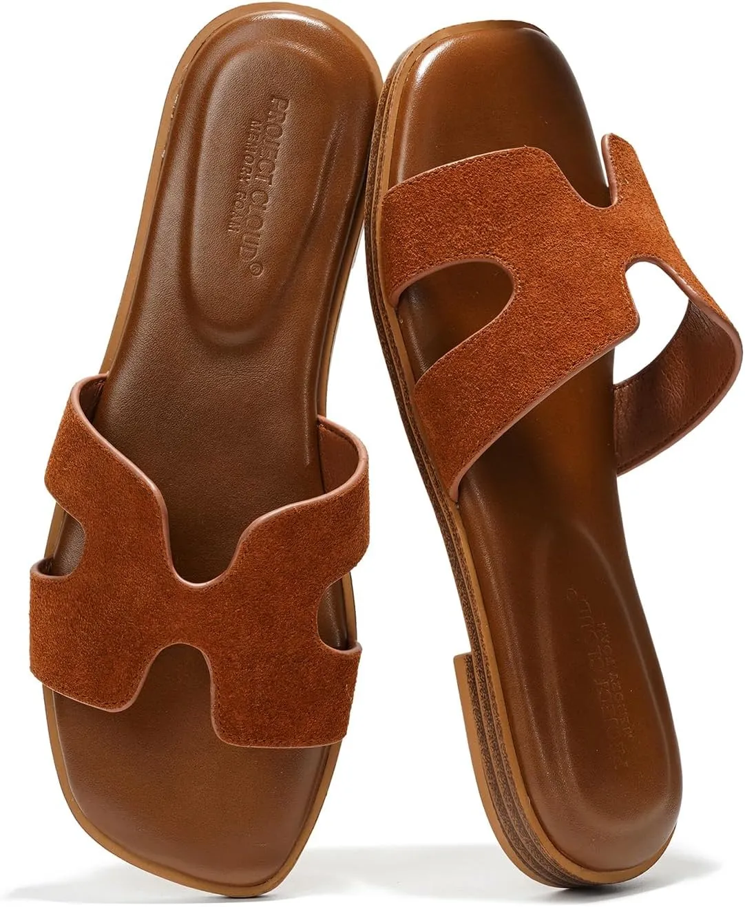 Project Cloud Genuine Leather Summer Sandals for Women 2025 - Comfortable Memory Foam Insole Slides and Non Slip Fashion Flat Womens Sandals (Jannel)