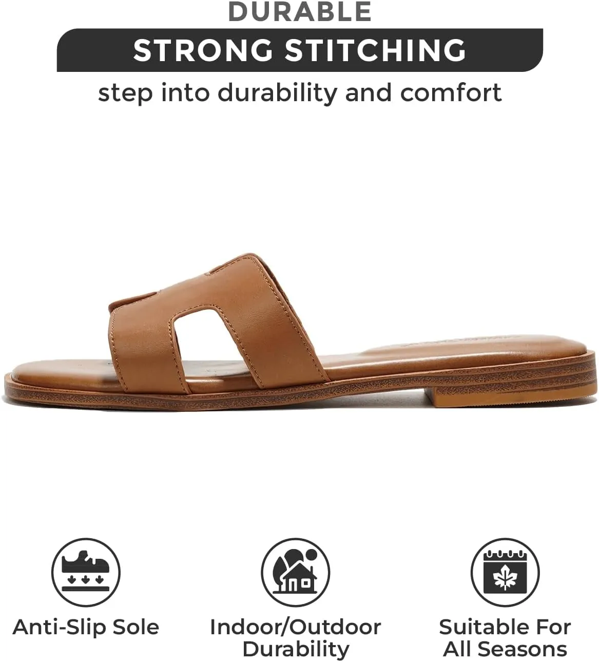 Project Cloud Genuine Leather Summer Sandals for Women 2025 - Comfortable Memory Foam Insole Slides and Non Slip Fashion Flat Womens Sandals (Jannel)