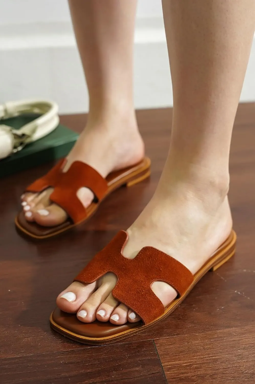 Project Cloud Genuine Leather Summer Sandals for Women 2025 - Comfortable Memory Foam Insole Slides and Non Slip Fashion Flat Womens Sandals (Jannel)