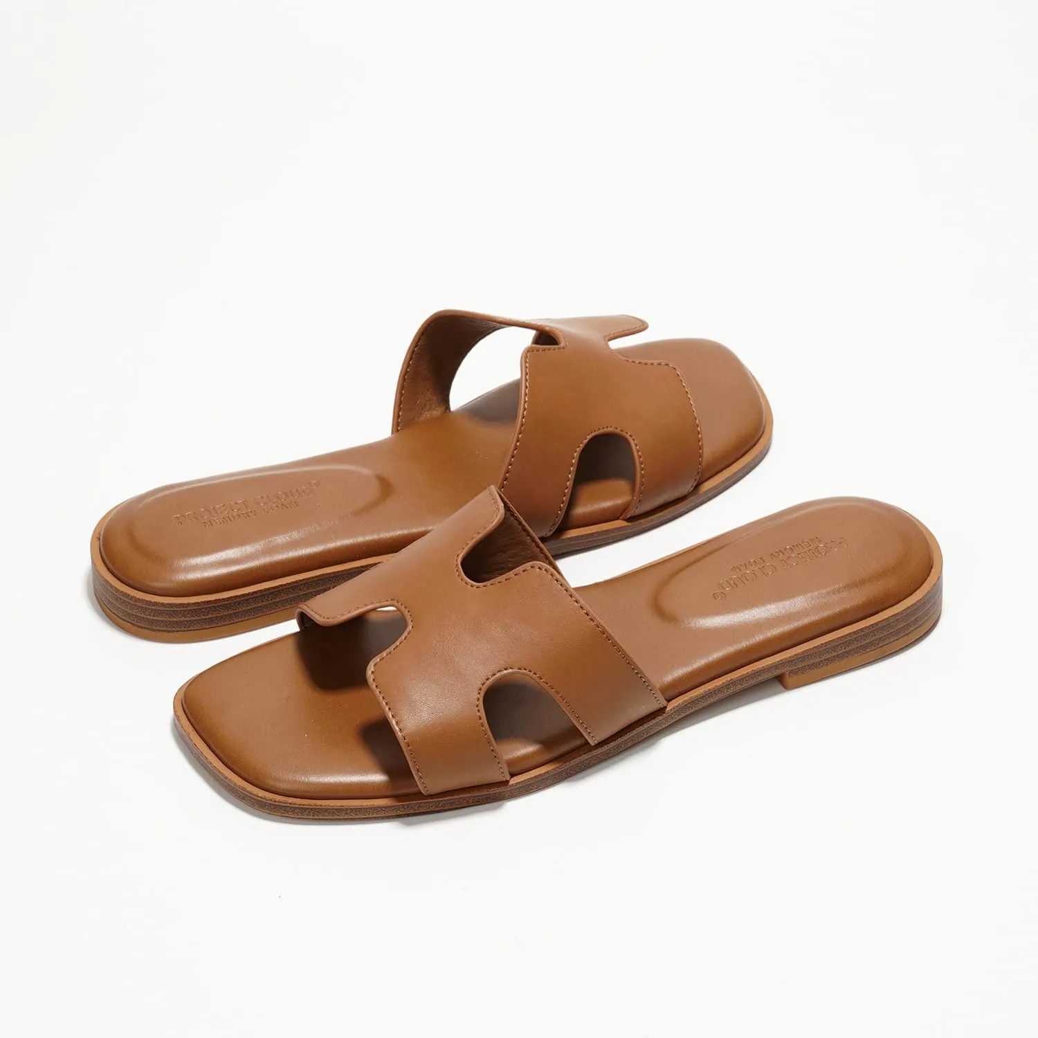 Project Cloud Genuine Leather Summer Sandals for Women 2025 - Comfortable Memory Foam Insole Slides and Non Slip Fashion Flat Womens Sandals (Jannel)