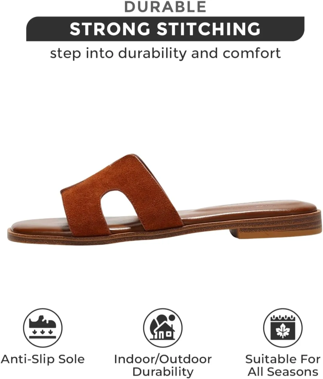 Project Cloud Genuine Leather Summer Sandals for Women 2025 - Comfortable Memory Foam Insole Slides and Non Slip Fashion Flat Womens Sandals (Jannel)