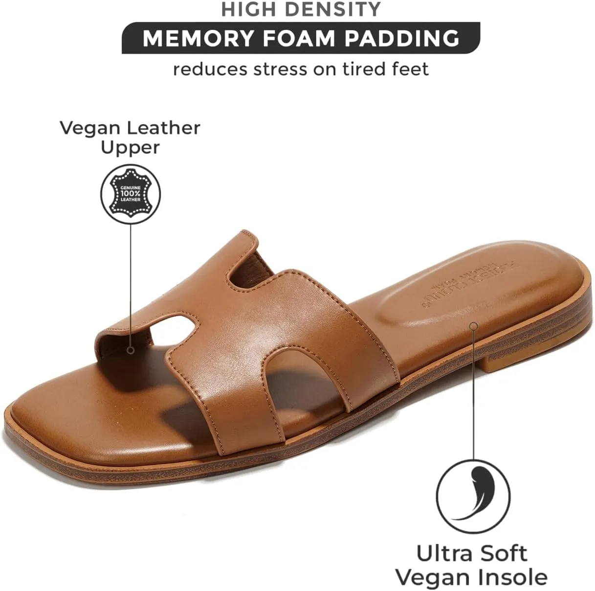 Project Cloud Genuine Leather Summer Sandals for Women 2025 - Comfortable Memory Foam Insole Slides and Non Slip Fashion Flat Womens Sandals (Jannel)