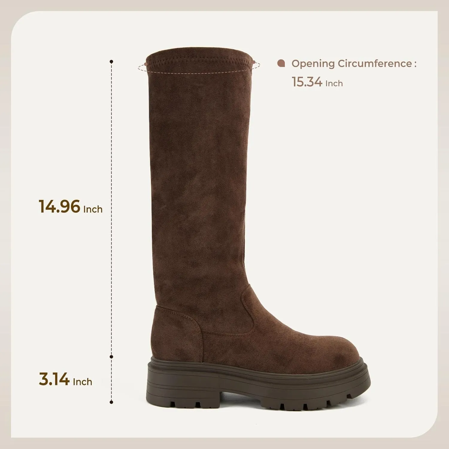 Putu Women's Platform Knee High Boots, Comfortable Faux Suede Chunky Block Heel Boots Round Toe Pull On Long Boots