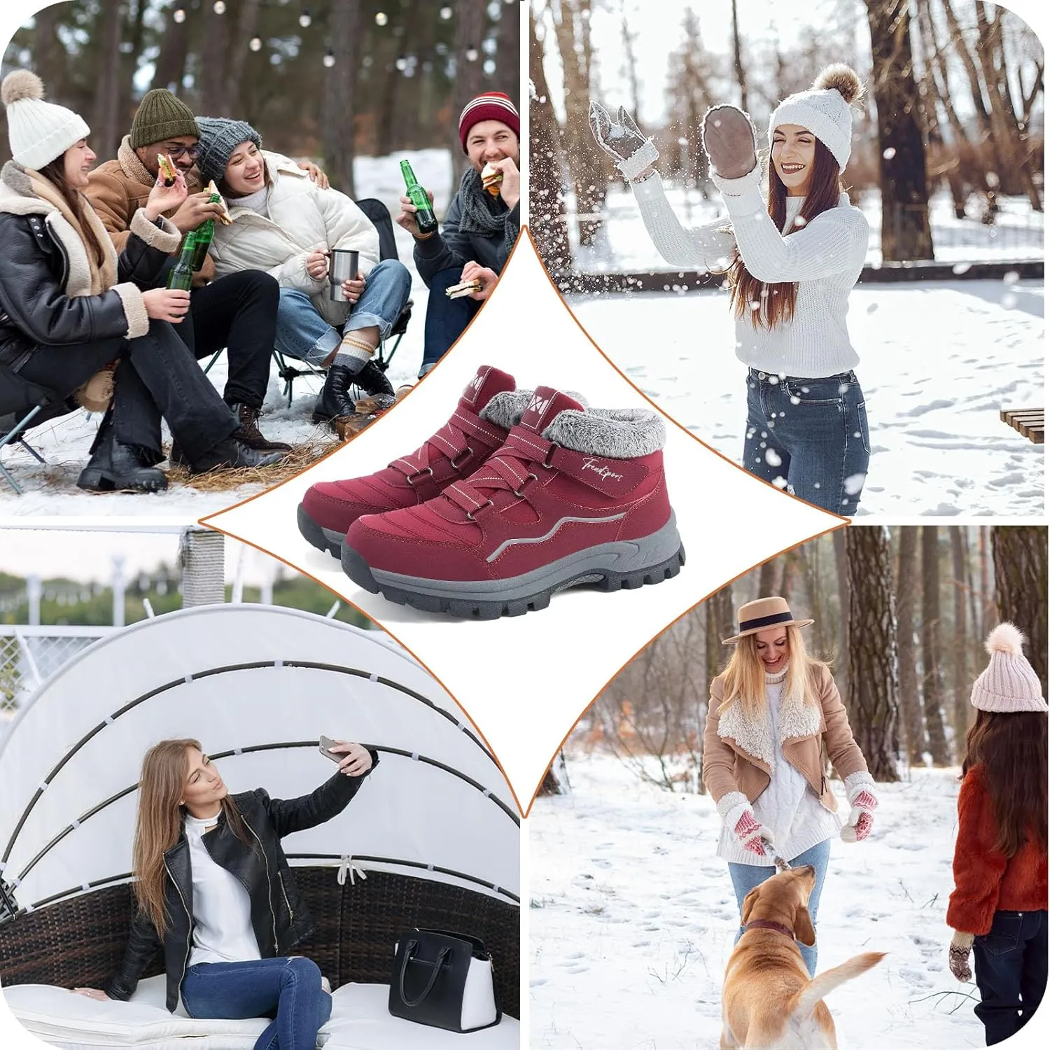 Qiucdzi Womens Winter Snow Boots Warm Fur Lined Anti-Slip Ankle Booties Walking Shoes Non-Slip Outdoor Trekking Shoes