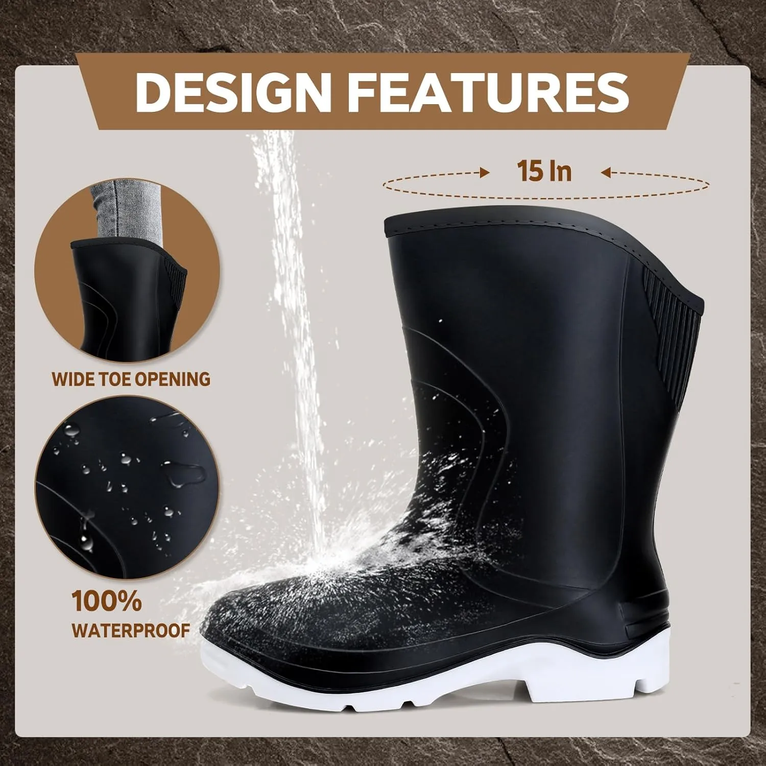 Rain Boots for Women，Waterproof Garden Rubber Boots, Non-slip Width Mid-Calf Comfort Short Boots, Ankle Rainboots Boots, Lightweight Platform Mud Boots Water Shoes for Outdoor Working Fishing