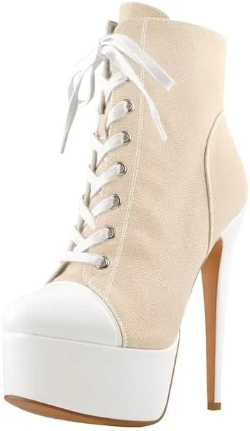 Richealnana Women's Cavans Platform Lace Up Stiletto Heel Fashion Sneaker Boots