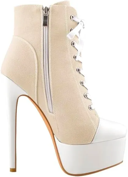 Richealnana Women's Cavans Platform Lace Up Stiletto Heel Fashion Sneaker Boots