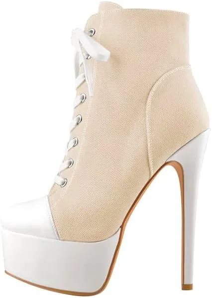 Richealnana Women's Cavans Platform Lace Up Stiletto Heel Fashion Sneaker Boots