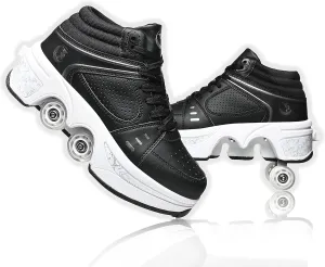Roller Skate Shoes for Women Four Rounds Children's Roller Skates Shoes That Turn into Rollerskates Sneakers Outdoor Light Shoes with Wheels for Girls/Boys