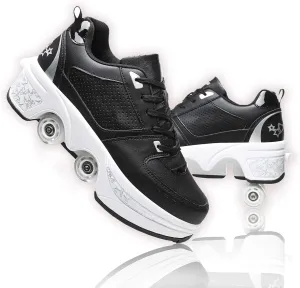 Roller Skate Shoes for Women Four Rounds Children's Roller Skates Shoes That Turn into Rollerskates Sneakers Outdoor Light Shoes with Wheels for Girls/Boys