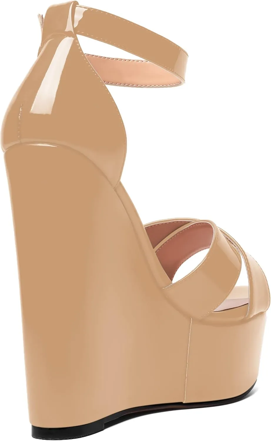 ROSERWISH Womens Evening Buckle Platform Ankle Strap Dressy Open Toe Sexy Patent Wedge High Heel Heeled Sandals 6 Inch