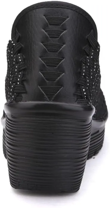 Ruiatoo Women's Platform Wedge Sandals Comfortable Walking Shoes Woven Pumps Mary Jane Shoes