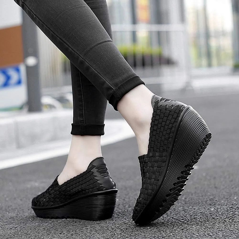 Ruiatoo Women's Platform Wedge Sandals Comfortable Walking Shoes Woven Pumps Mary Jane Shoes