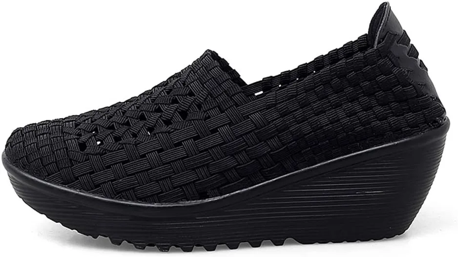 Ruiatoo Women's Platform Wedge Sandals Comfortable Walking Shoes Woven Pumps Mary Jane Shoes