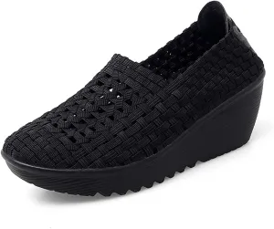 Ruiatoo Women's Platform Wedge Sandals Comfortable Walking Shoes Woven Pumps Mary Jane Shoes