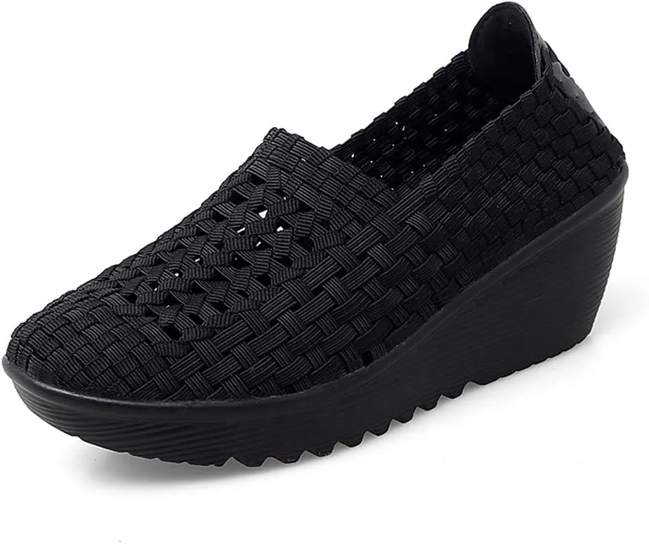 Ruiatoo Women's Platform Wedge Sandals Comfortable Walking Shoes Woven Pumps Mary Jane Shoes
