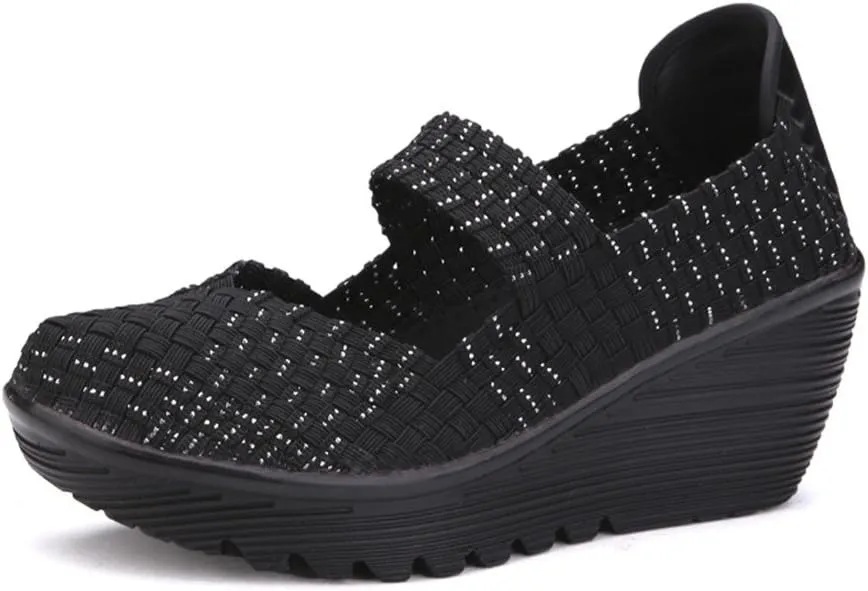 Ruiatoo Women's Platform Wedge Sandals Comfortable Walking Shoes Woven Pumps Mary Jane Shoes