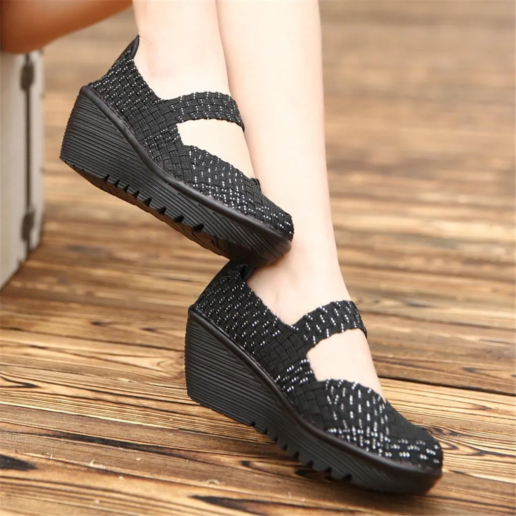 Ruiatoo Women's Platform Wedge Sandals Comfortable Walking Shoes Woven Pumps Mary Jane Shoes