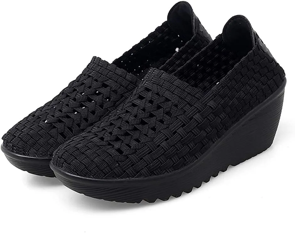 Ruiatoo Women's Platform Wedge Sandals Comfortable Walking Shoes Woven Pumps Mary Jane Shoes