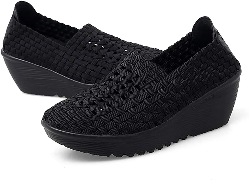 Ruiatoo Women's Platform Wedge Sandals Comfortable Walking Shoes Woven Pumps Mary Jane Shoes