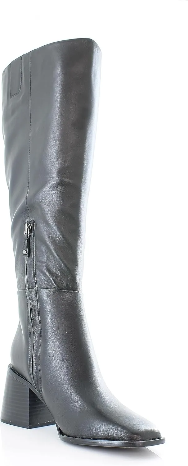 Sam Edelman Wade Stacked Heel Square Toe Retro Wide Calf Knee High Fashion Boots