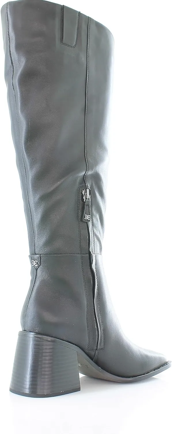 Sam Edelman Wade Stacked Heel Square Toe Retro Wide Calf Knee High Fashion Boots