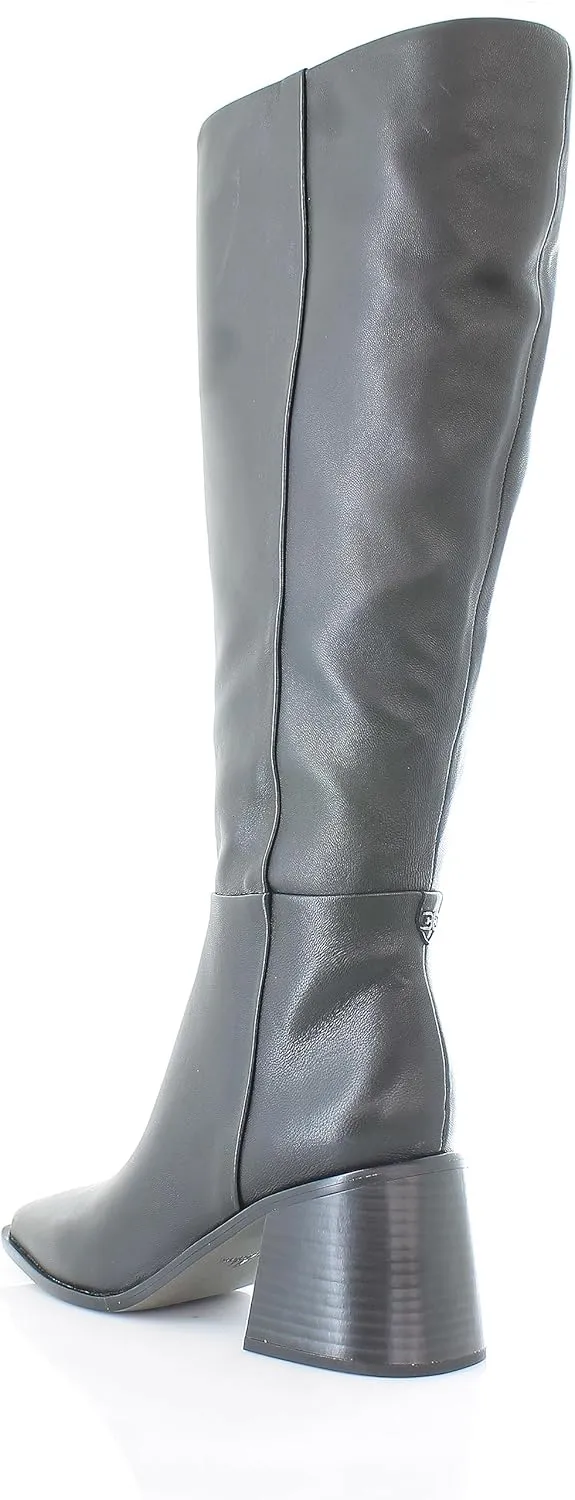 Sam Edelman Wade Stacked Heel Square Toe Retro Wide Calf Knee High Fashion Boots