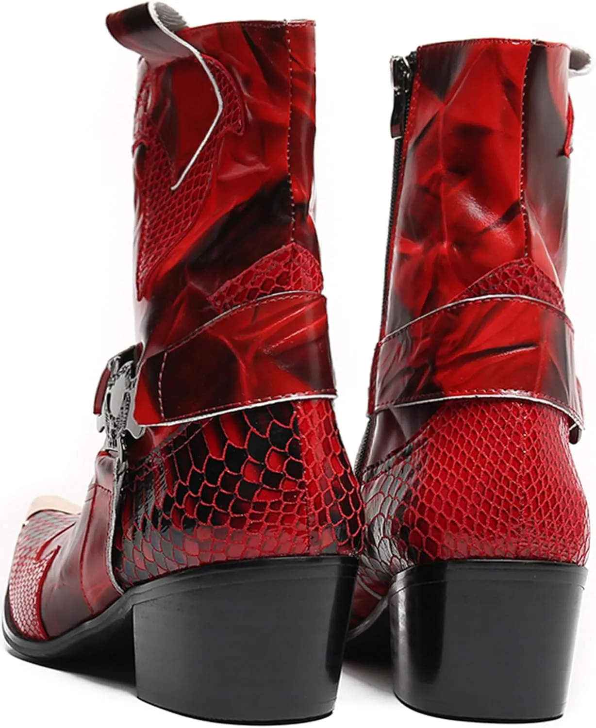 Santimon Cowboy Boot for Men Dress Casual Genuine Leather High Top Boots Metal Wingtip Zipper on Size Western Boots Fashion Wedding Singer Bar Party Ballroom Personalized Chelsea Boots