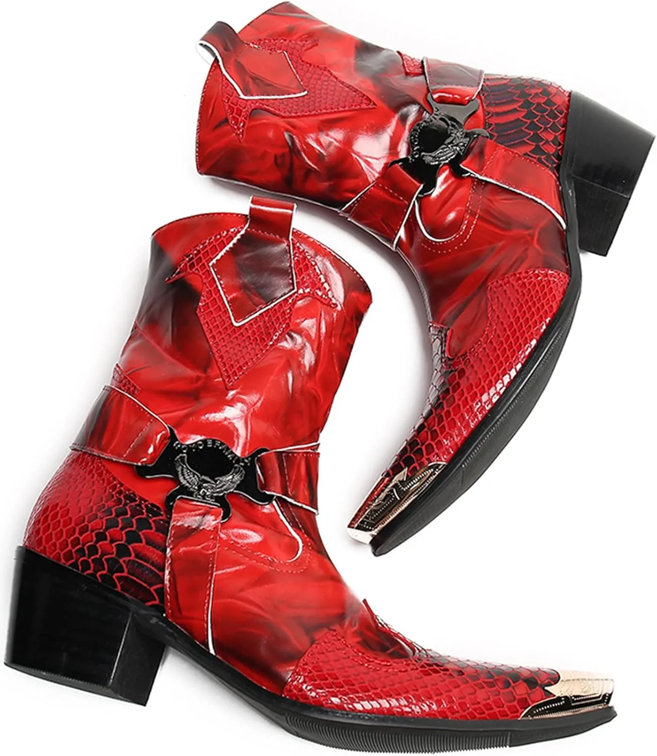 Santimon Cowboy Boot for Men Dress Casual Genuine Leather High Top Boots Metal Wingtip Zipper on Size Western Boots Fashion Wedding Singer Bar Party Ballroom Personalized Chelsea Boots
