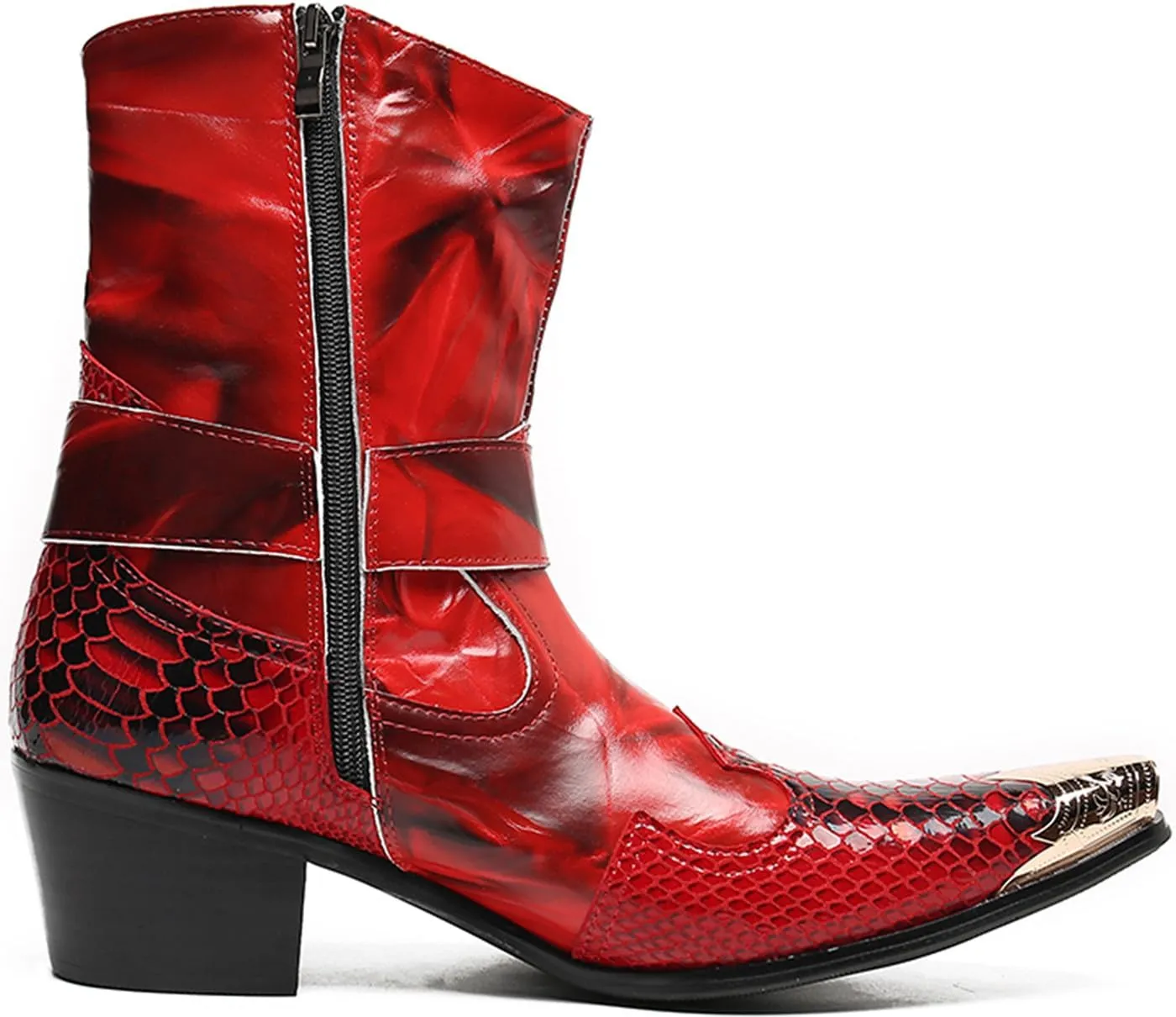 Santimon Cowboy Boot for Men Dress Casual Genuine Leather High Top Boots Metal Wingtip Zipper on Size Western Boots Fashion Wedding Singer Bar Party Ballroom Personalized Chelsea Boots