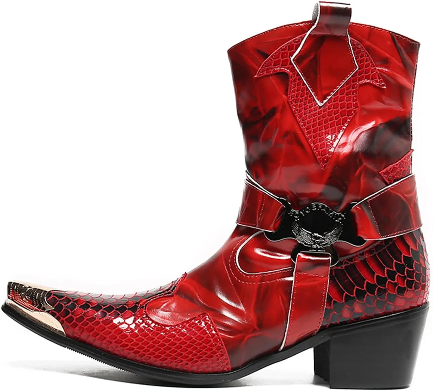 Santimon Cowboy Boot for Men Dress Casual Genuine Leather High Top Boots Metal Wingtip Zipper on Size Western Boots Fashion Wedding Singer Bar Party Ballroom Personalized Chelsea Boots