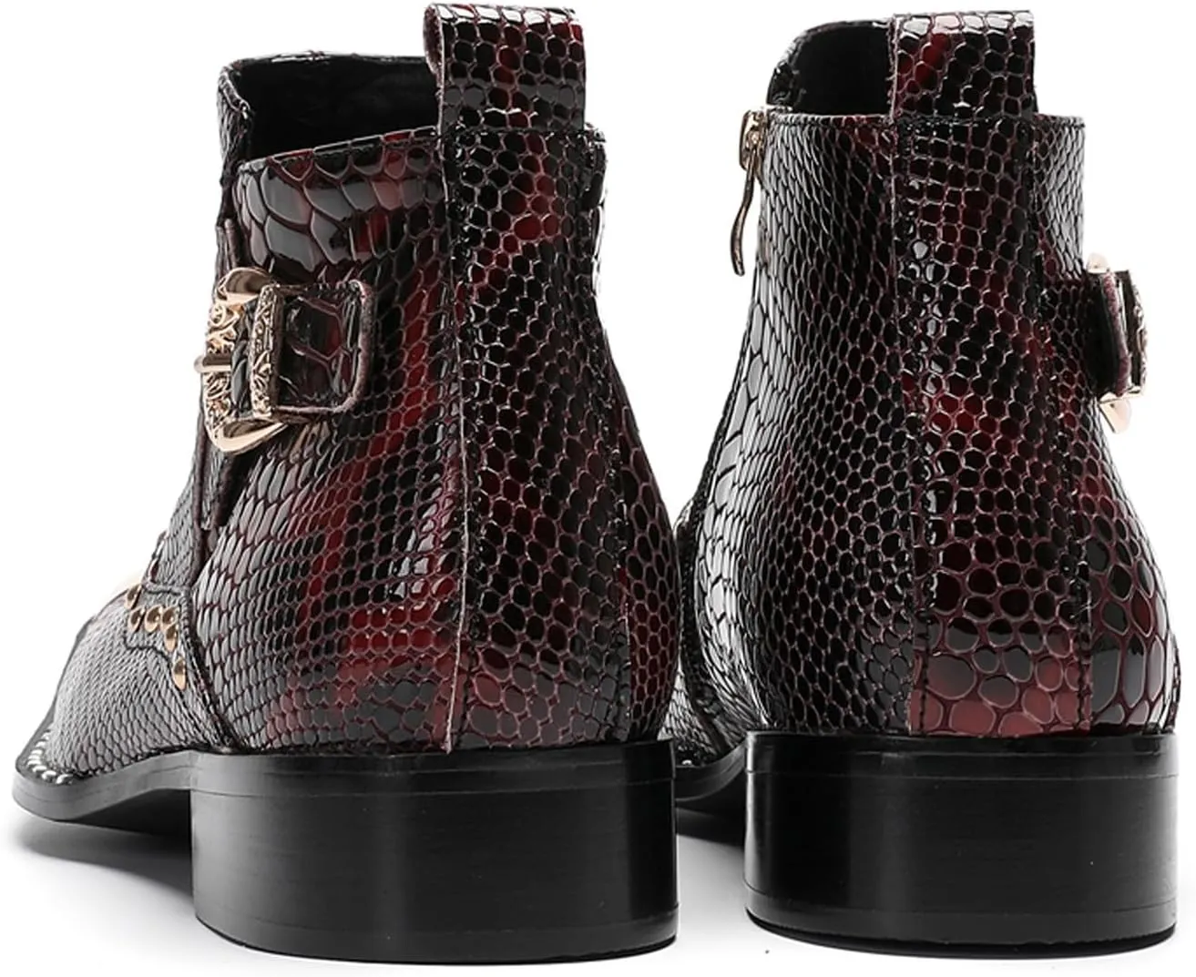 Santimon Men's Chelsea Boots Casual Dress Genuine Leather Ankle Boots Metal-Square Toe Snakeskin Texture Beads Western Boots Fashion Prom Wedding Tuxedo Ballroom Party Disco Cowboy Boots for Men