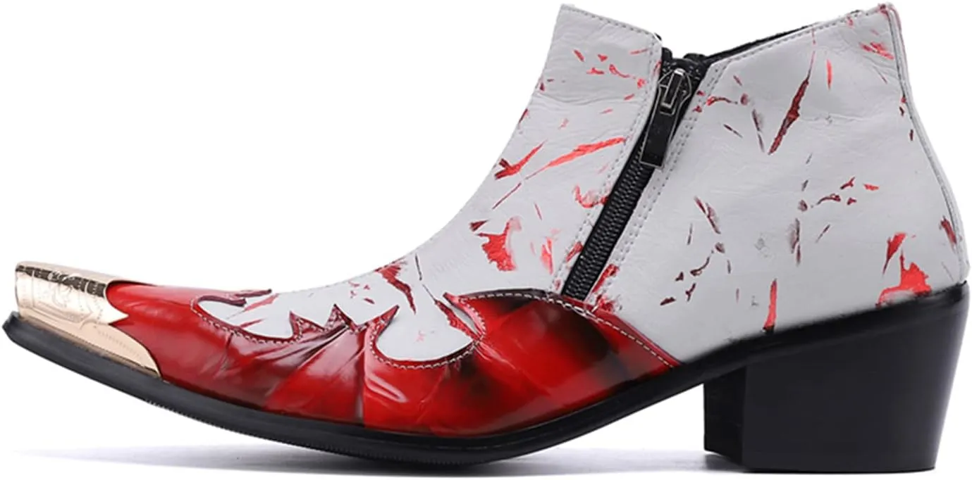 Santimon Mens Chelsea Boots Dress Casual Party Metal Tip Toe Genuine Leather Double Zipper Two Tone Ankle Boots Fashion Western Cowboy Disco Ballroom Wedding Tuxedo Chukka Boots