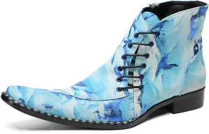 Santimon Men's Navy Blue Chelsea Cowboy Boots - Premium Leather Western Ankle Boots for Nightclub/Urban Parties, Fashion-Forward Dress-Casual Boots with Metallic Accents