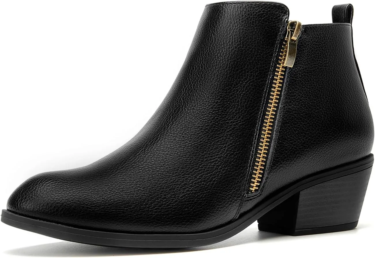 SelenePair Women's Classic Stacked Heel Ankle Boots Fashion Round Toe Suede Booties Ladies Side Zip Shoes