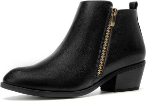 SelenePair Women's Classic Stacked Heel Ankle Boots Fashion Round Toe Suede Booties Ladies Side Zip Shoes