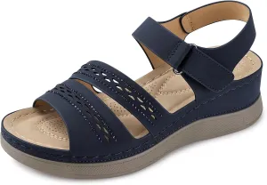 SHIBEVER Wedge Sandals for Women Dressy: Summer Walking Sandals Woman Comfortable - Casual Open Toe Rhinestone Low Wedge Shoes with Ankle Strap