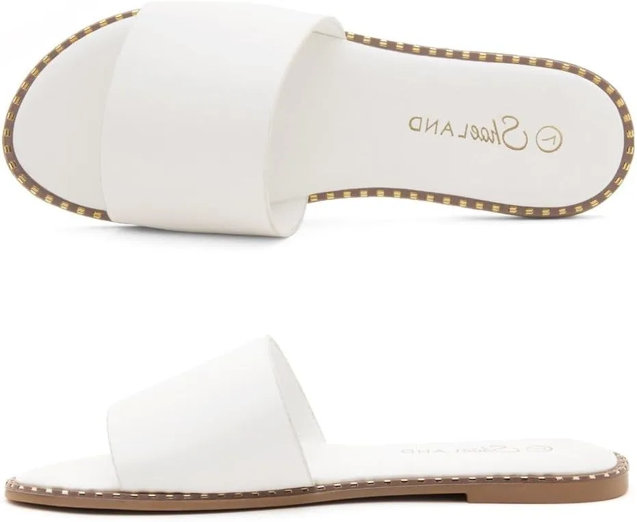 Shoe Land Women’s Flat Sandals 2025 – Comfortable Slide Sandals with Cushioned Footbed | Dressy Open Toe Summer Sandals for Beach, Travel & Everyday