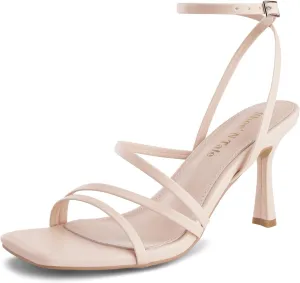 Shoe'N Tale Women's Strappy Heels Stilettos Sandals High Heel Ankle Buckle Square Toe Dress Shoes