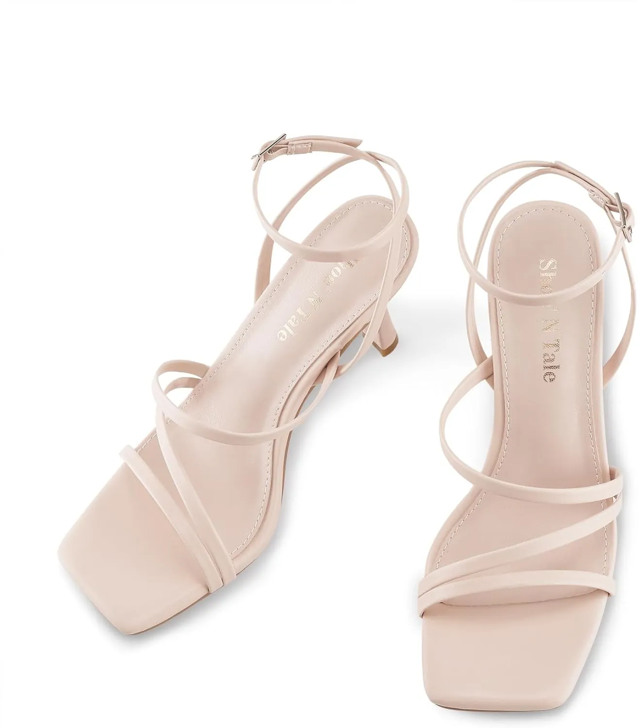 Shoe'N Tale Women's Strappy Heels Stilettos Sandals High Heel Ankle Buckle Square Toe Dress Shoes