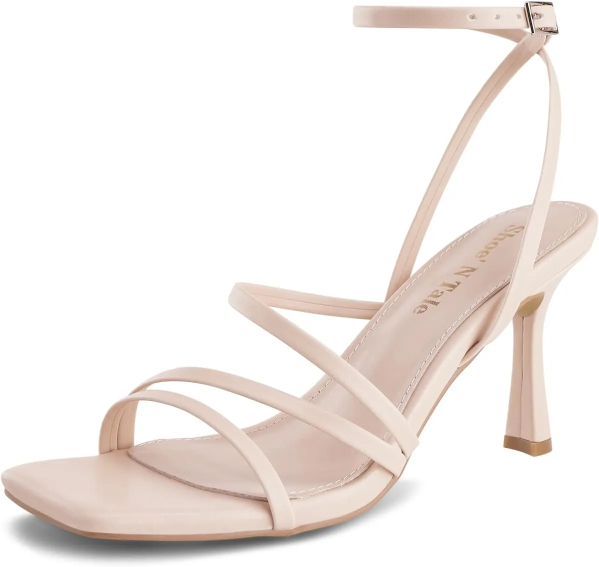 Shoe'N Tale Women's Strappy Heels Stilettos Sandals High Heel Ankle Buckle Square Toe Dress Shoes