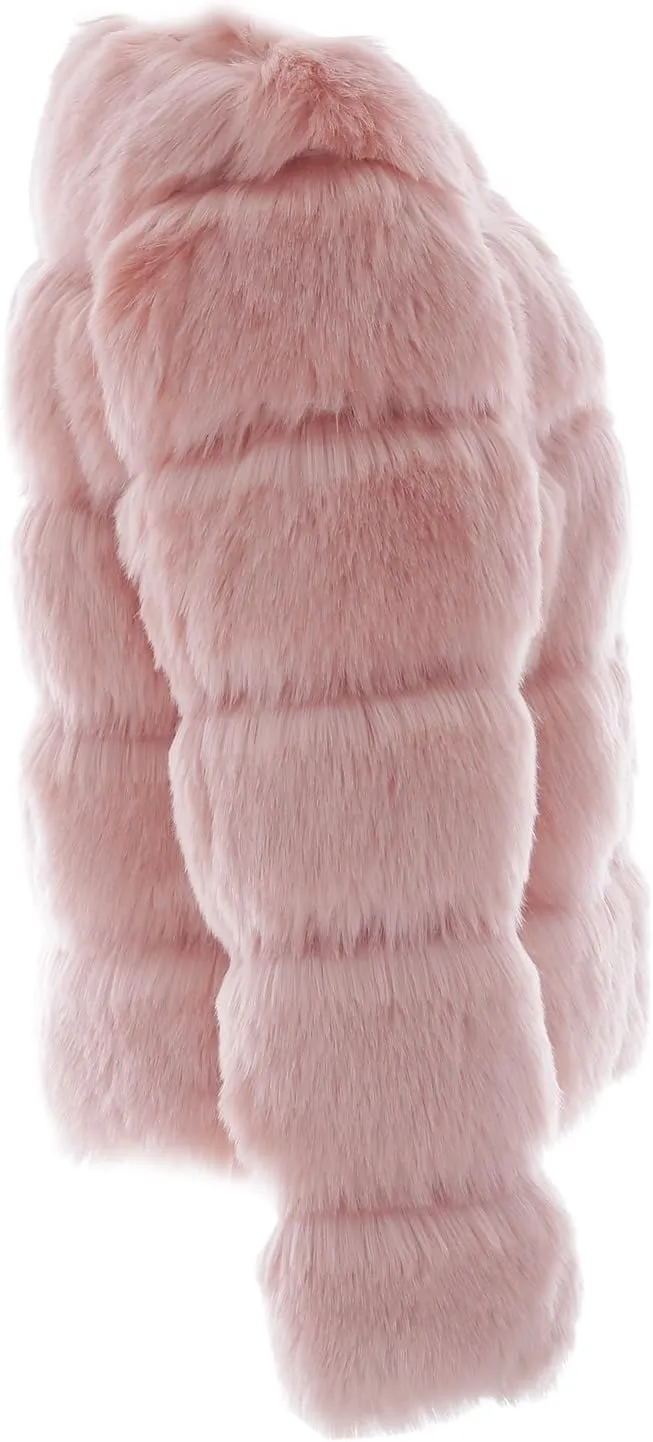 Simplee Women Luxury Winter Warm Fluffy Faux Fur Short Coat Jacket Parka Outwear