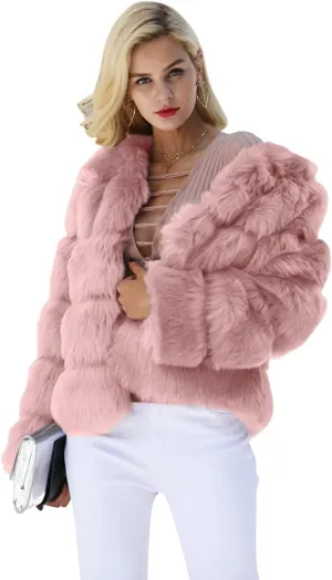 Simplee Women Luxury Winter Warm Fluffy Faux Fur Short Coat Jacket Parka Outwear